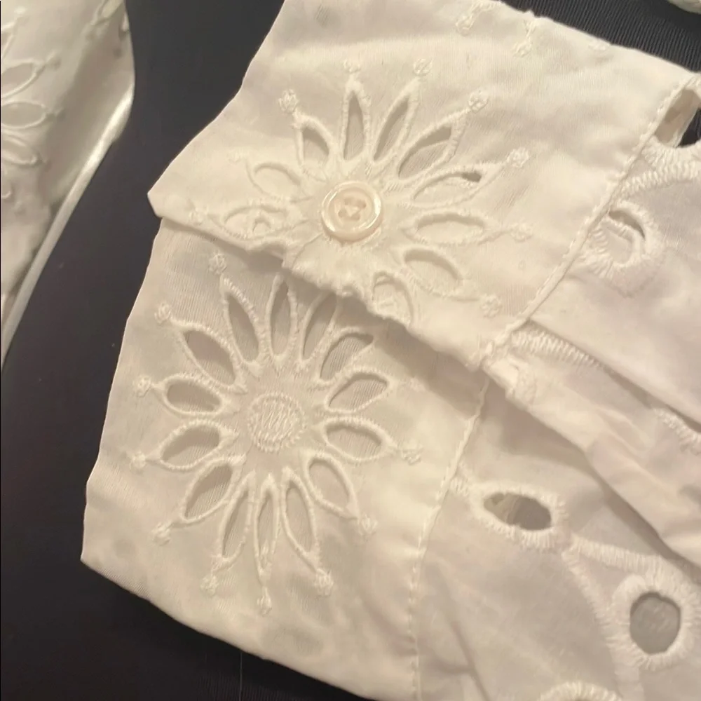 NWT  Zara White Eyelet Tie-Front Blouse long sleeve  cotton XL - Picture 12 of 12